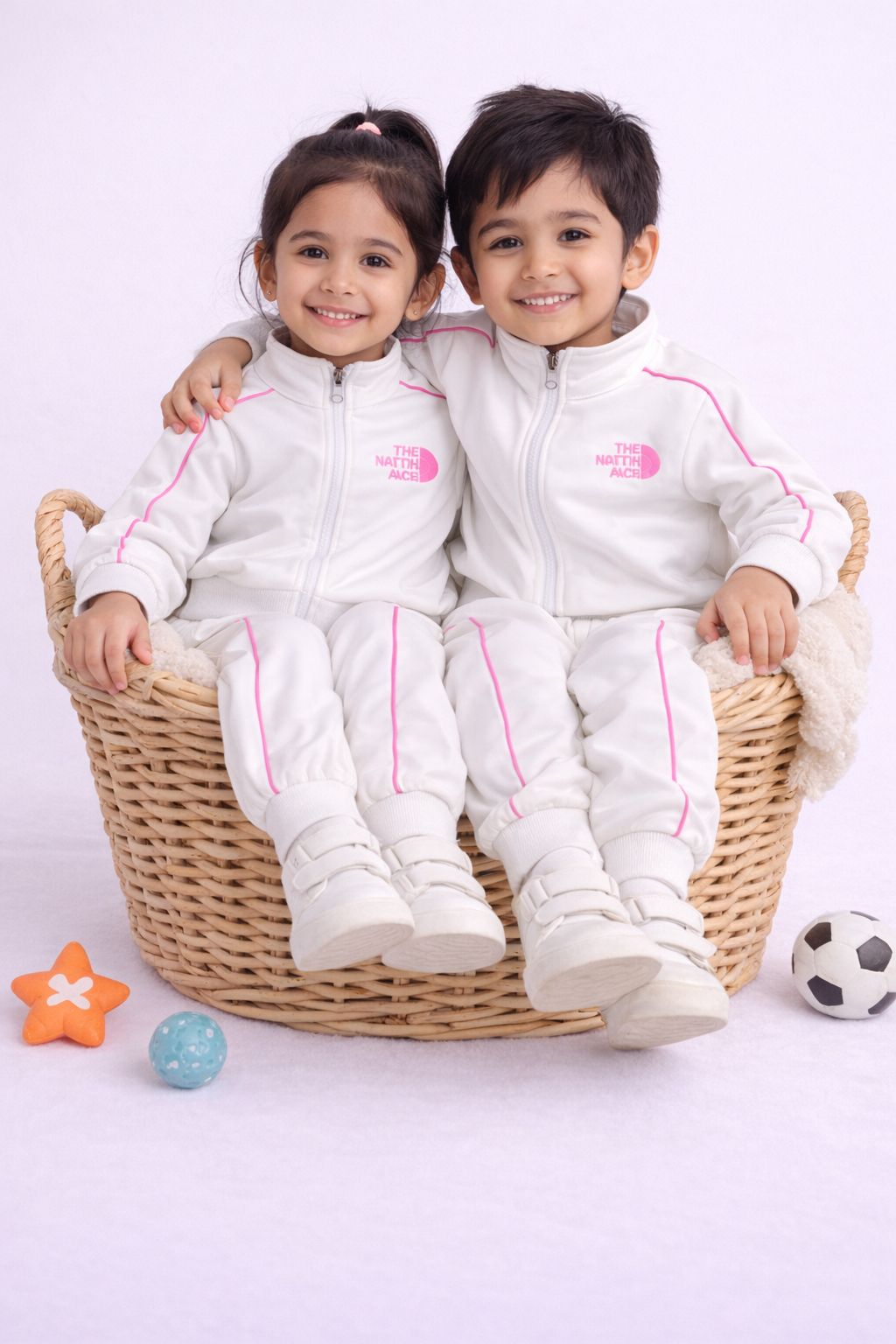 Kids White Full Sleeve Winter Tracksuit Set (Jacket + Pant)