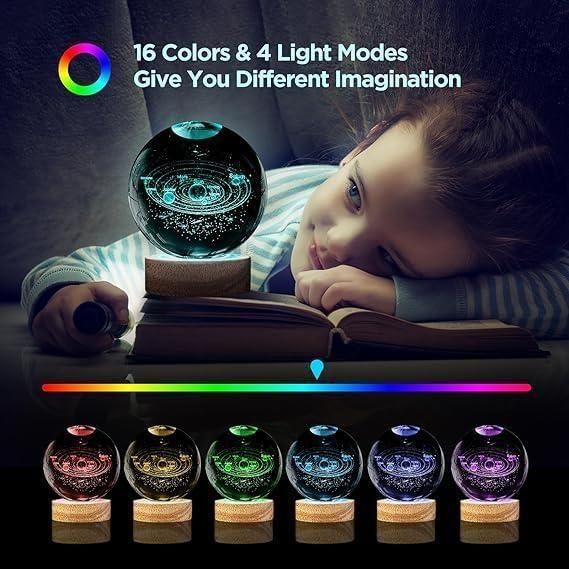 3D Engraved Crystal LED Light Ball – Decorative Night Lamp (Random Design)