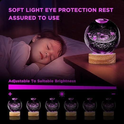 3D Engraved Crystal LED Light Ball – Decorative Night Lamp (Random Design)