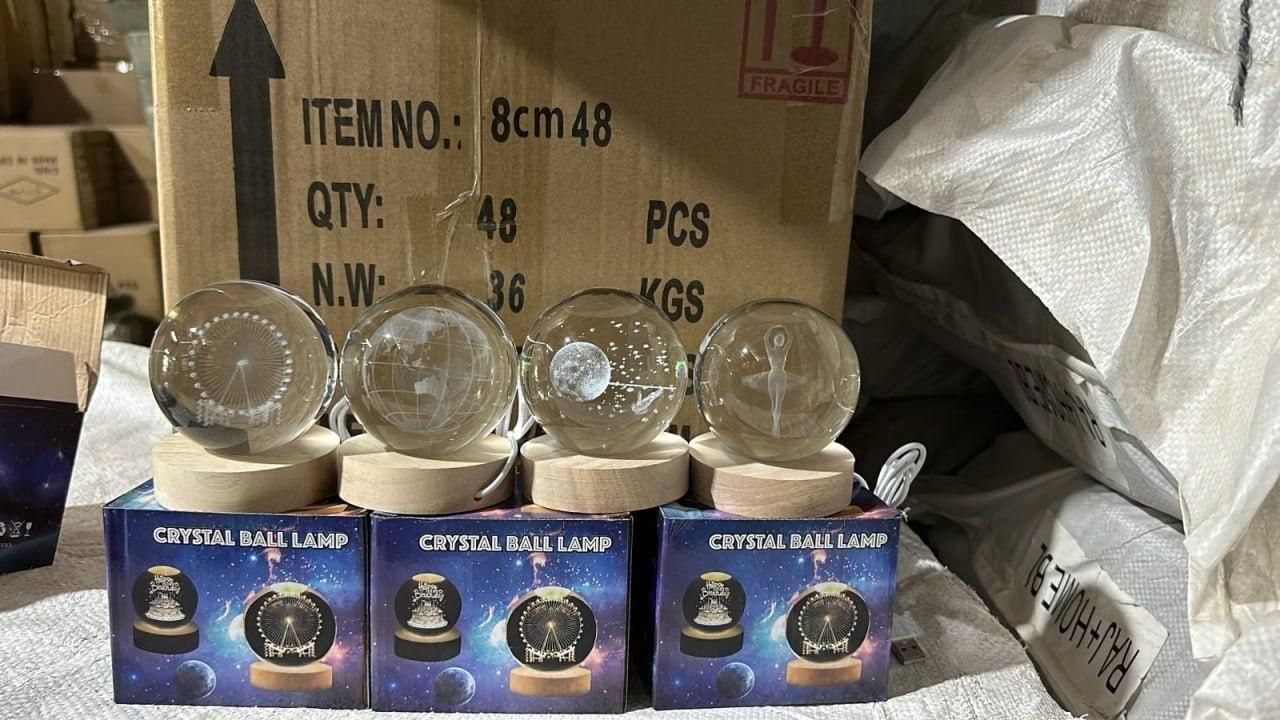 3D Engraved Crystal LED Light Ball – Decorative Night Lamp (Random Design)