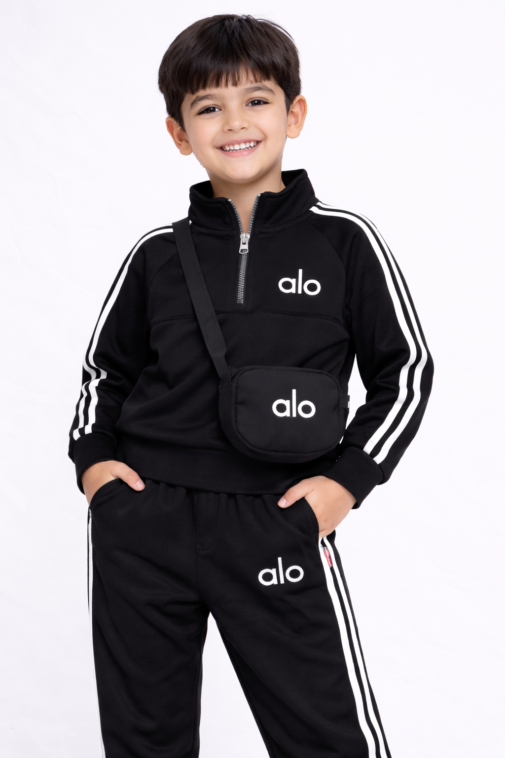 Kids Premium Black Co-ord Set with Sling Bag