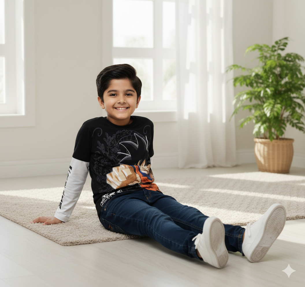 Dragon Ball Super Goku Kids Full Sleeve T-Shirt – Black & White