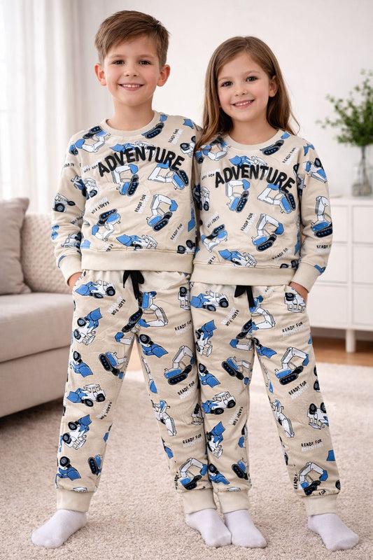 Kids Adventure Print Full Sleeve Night Suit Set (Top & Bottom)