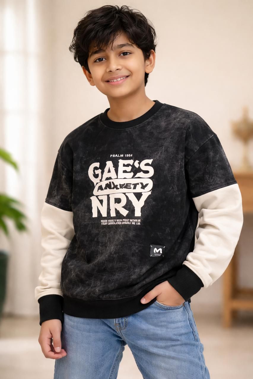 Kids Black Tie-Dye Printed Full Sleeve Sweatshirt