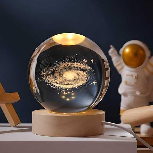 3D Engraved Crystal LED Light Ball – Decorative Night Lamp (Random Design)
