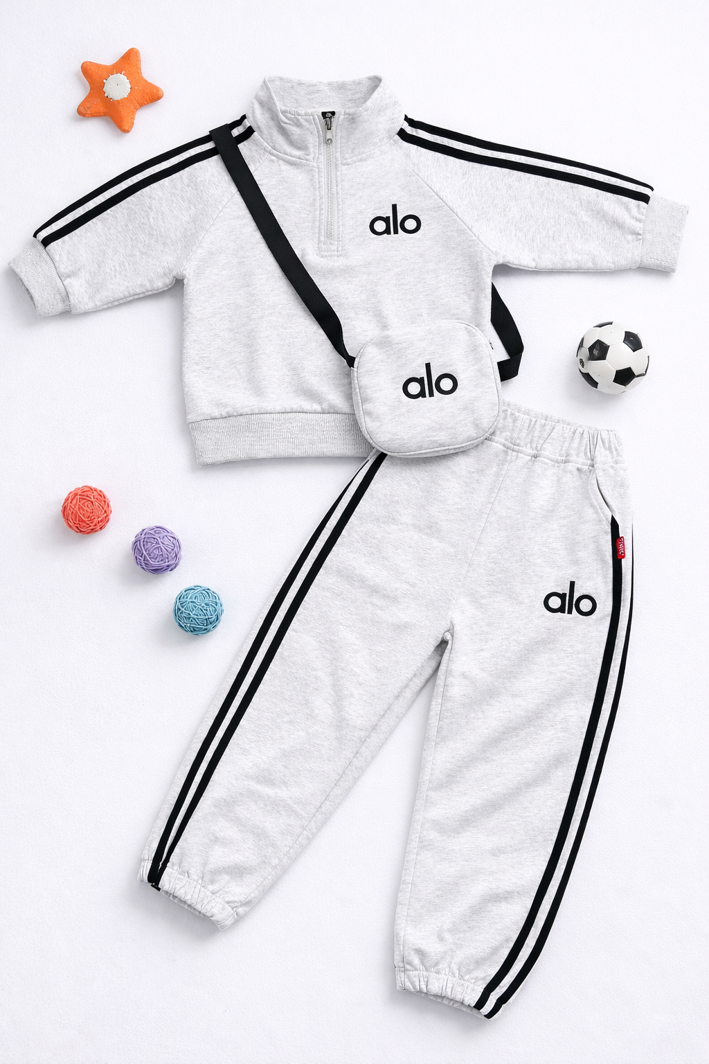 Kids Premium Co-ord Set with Sling Bag (Grey)