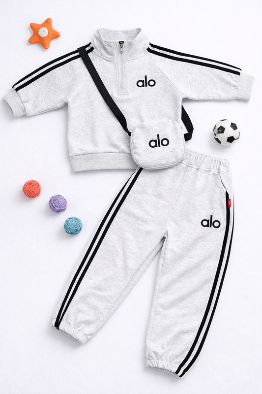 Kids Premium Co-ord Set with Sling Bag (Grey)