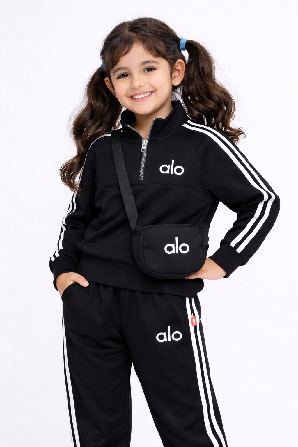 Kids Premium Black Co-ord Set with Sling Bag