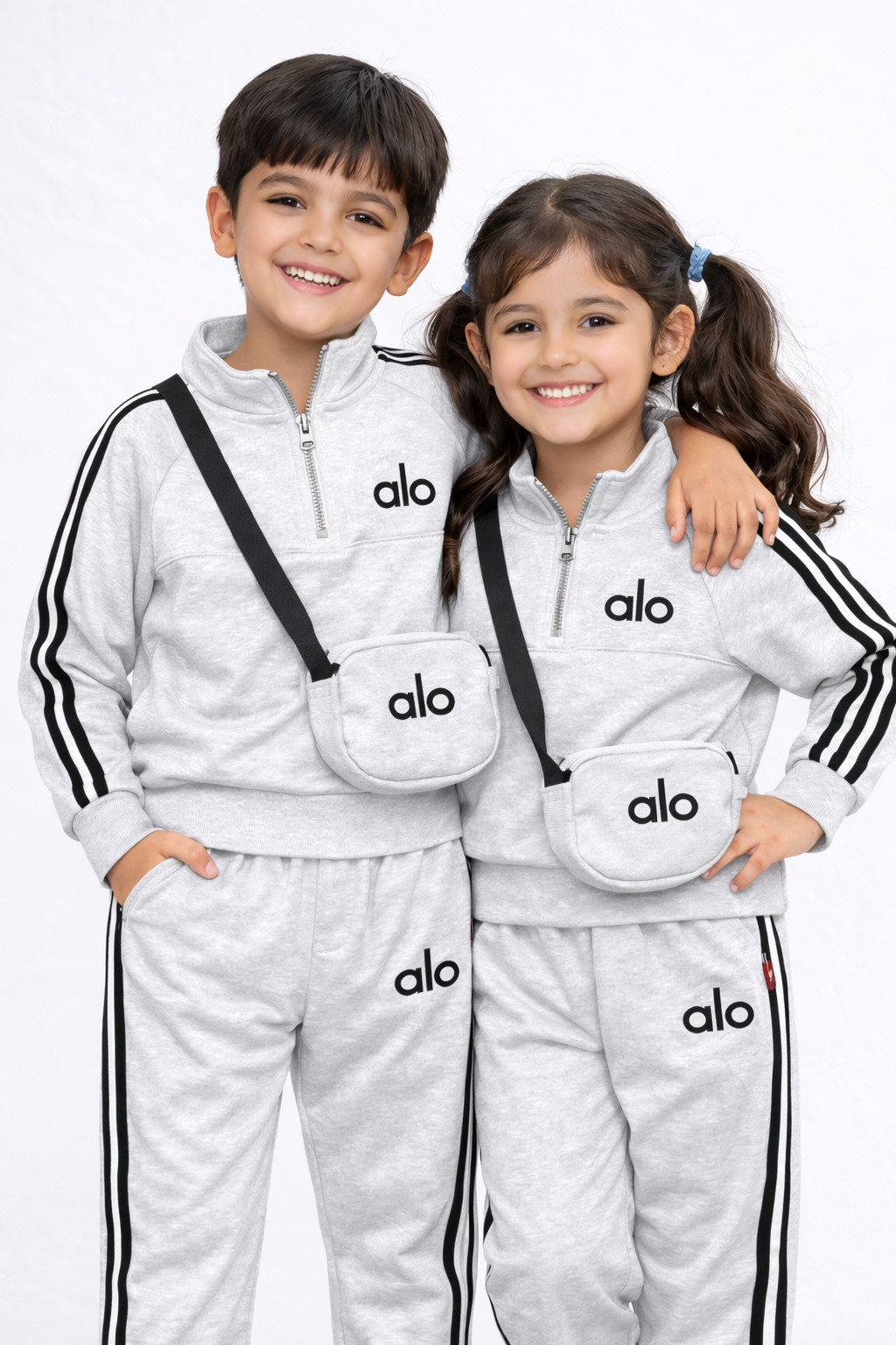 Kids Premium Co-ord Set with Sling Bag (Grey)