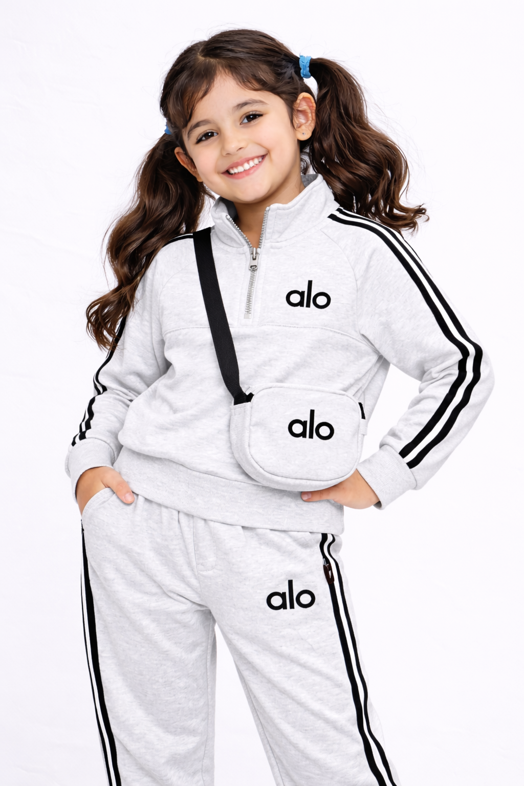 Kids Premium Co-ord Set with Sling Bag (Grey)