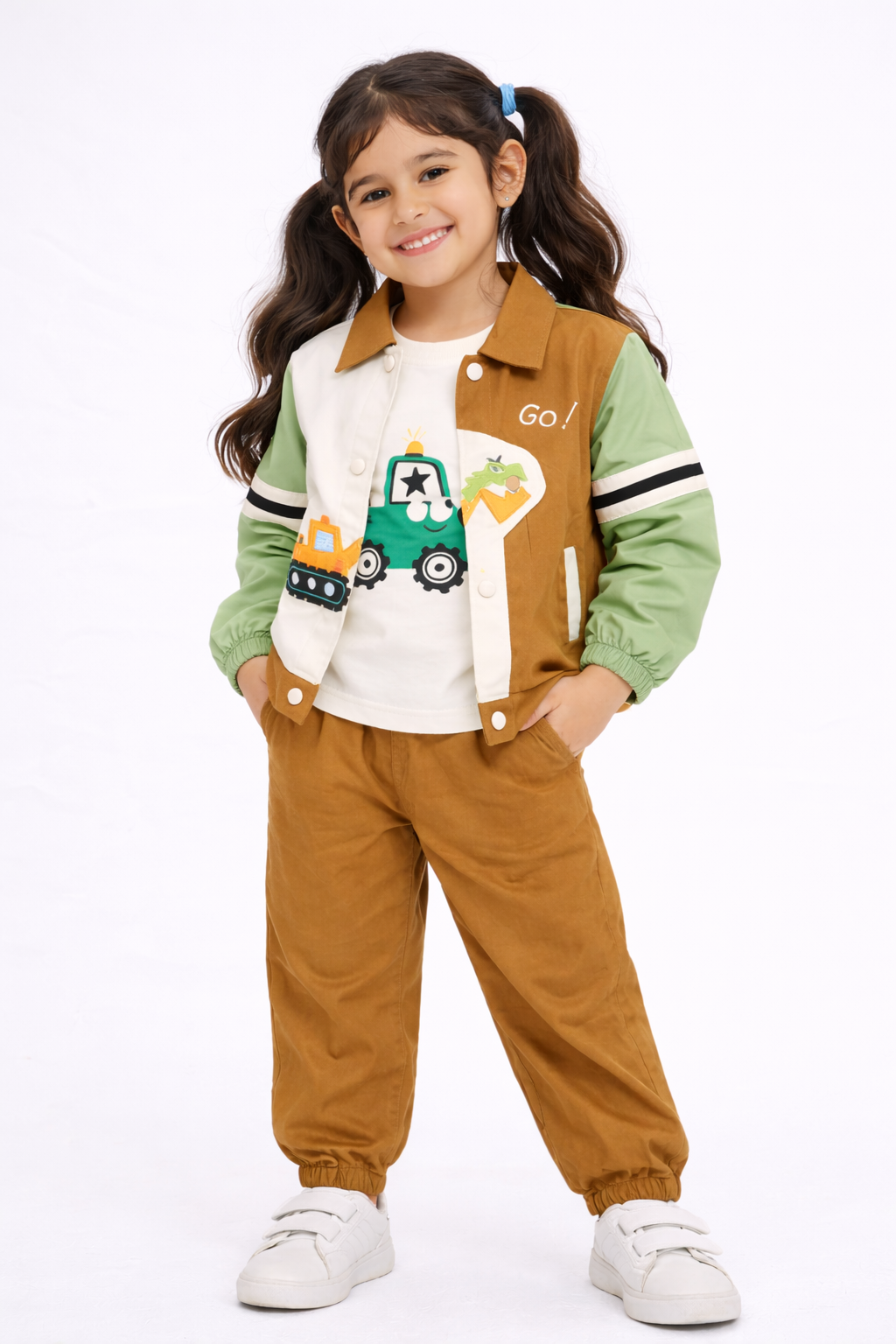 Kids 3 Piece Jacket Set – Go! Cartoon Print (Brown)