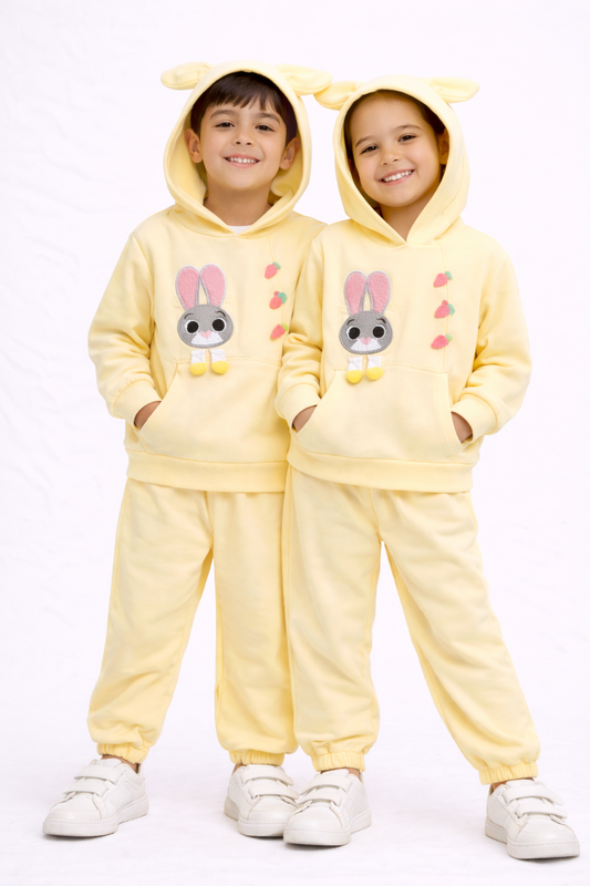 Kids Bunny Hoodie Co-ord Set (Yellow)