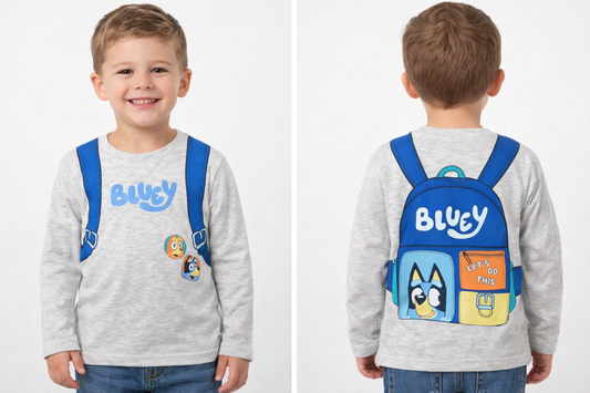 Kids Backpack Print Full Sleeve Cotton T-Shirt – Grey