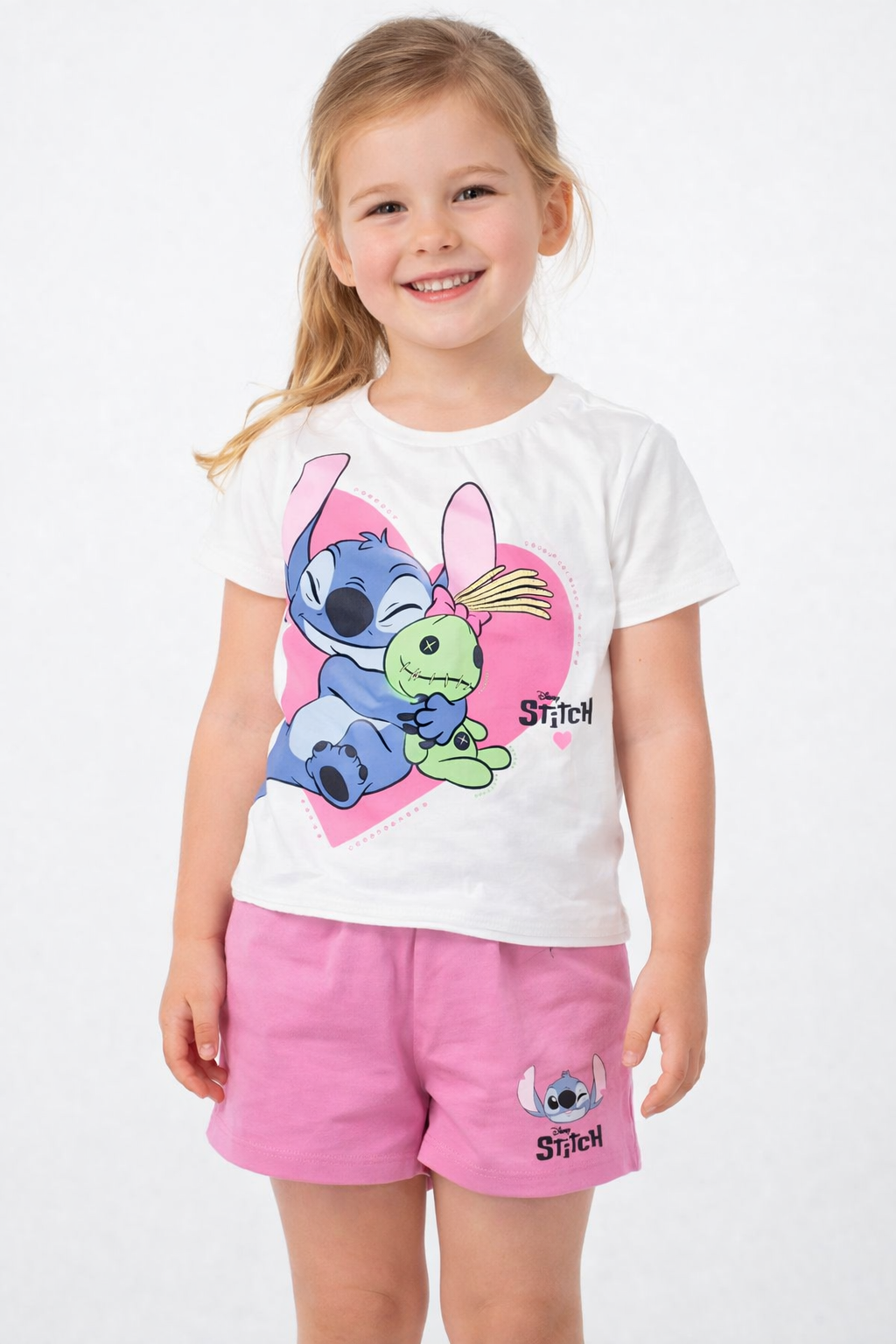 Girls Cute Cartoon Print T-Shirt & Shorts Se