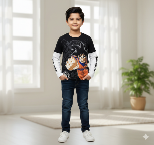 Dragon Ball Super Goku Kids Full Sleeve T-Shirt – Black & White