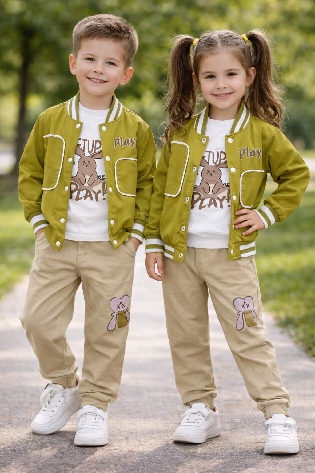 Kids Green Jacket with T-Shirt & Jogger Pant Set (3 Piece Outfit)