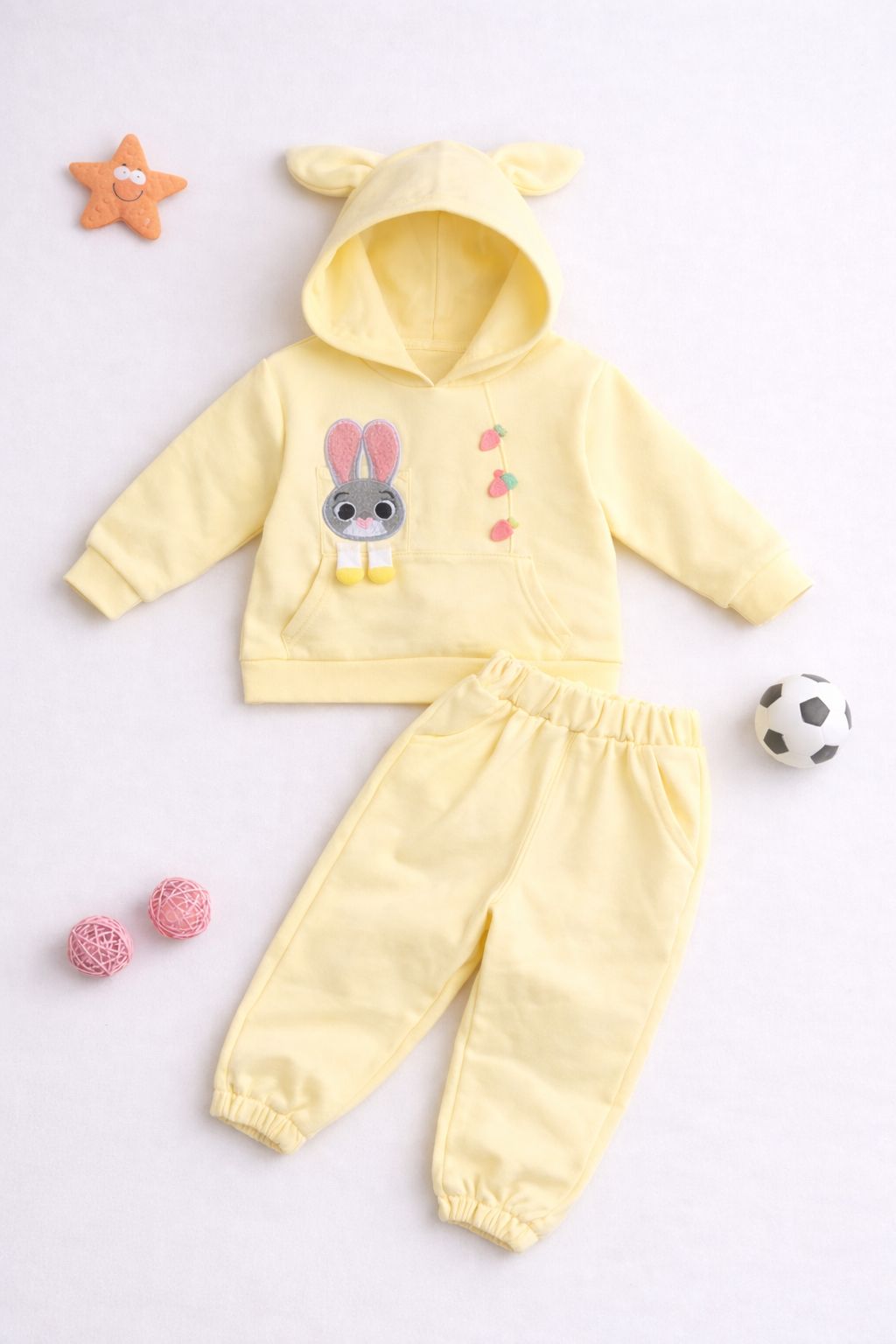 Kids Bunny Hoodie Co-ord Set (Yellow)