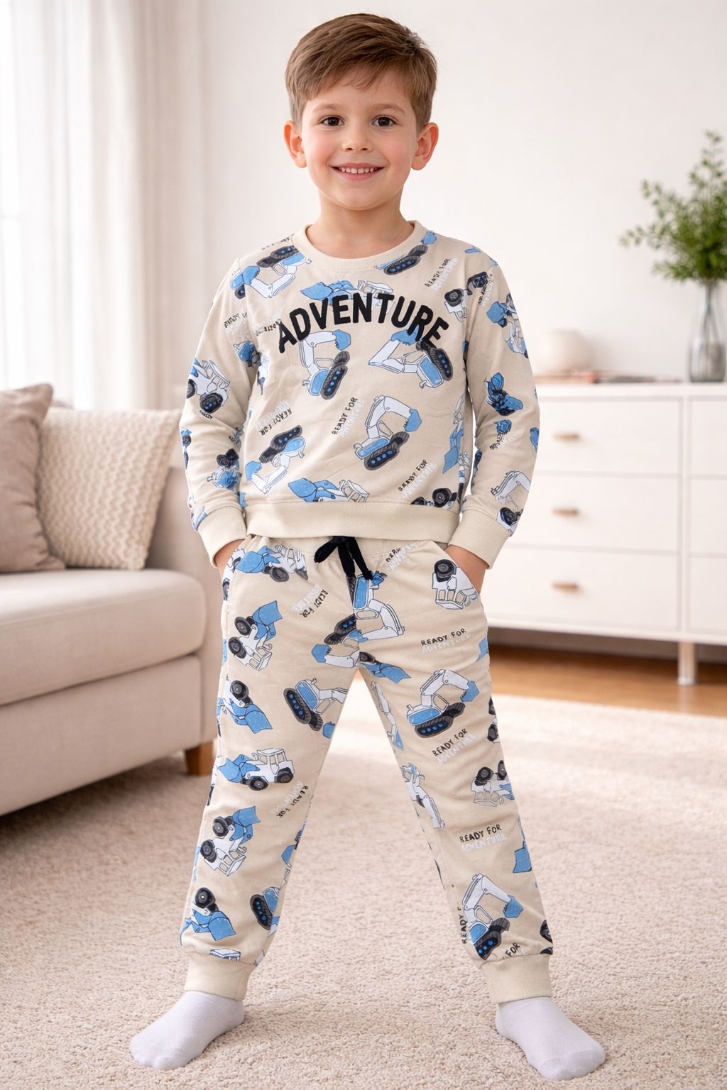 Kids Adventure Print Full Sleeve Night Suit Set (Top & Bottom)