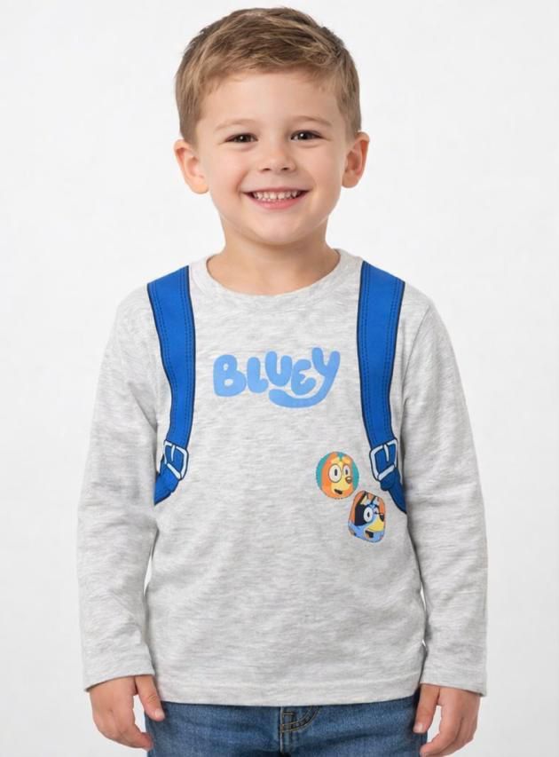 Kids Backpack Print Full Sleeve Cotton T-Shirt – Grey