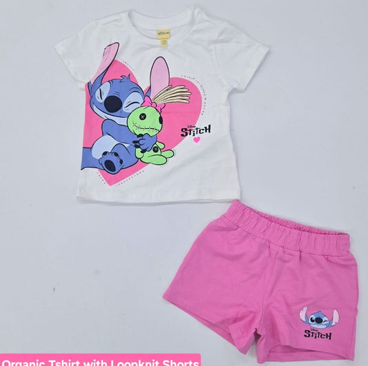Girls Cute Cartoon Print T-Shirt & Shorts Se