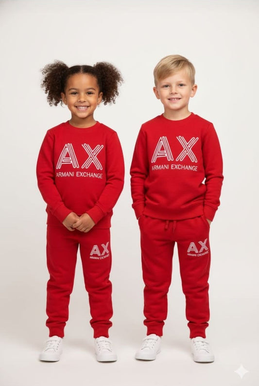 Kids Red Logo Print Full Sleeve Tracksuit Set (Top & Bottom)